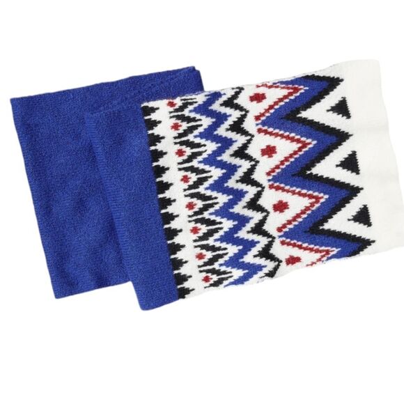 NWT blue Scandinavian pattern Sweater-Knit Fair Isle Scarf - Picture 2 of 2